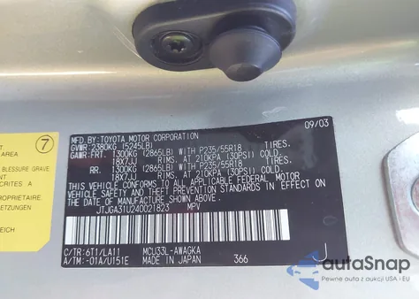 2004 Lexus Rx 330 z USA, uszkodzony, nr VIN JTJGA31U240021823